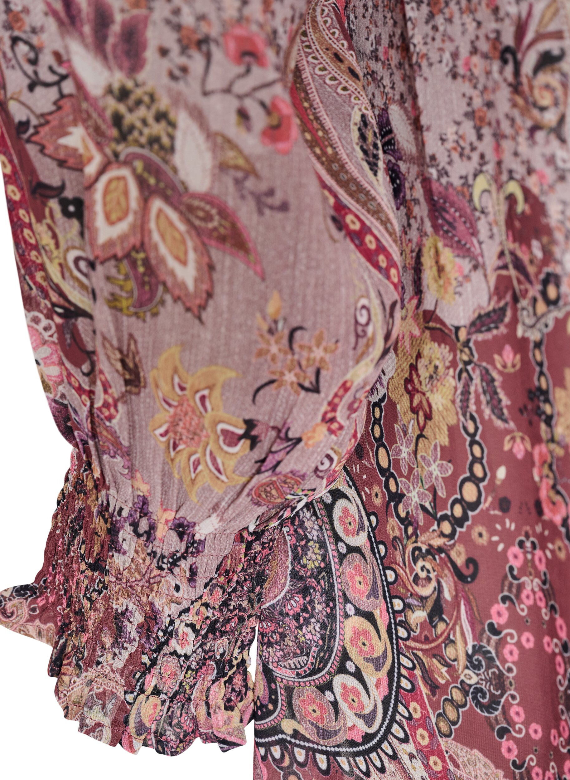 ZizziTunikakjole med paisleytrykk og smockede mansjetter, Rosa, Packshot image number 3