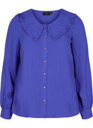 Viskoseskjorte med bred krage, Dazzling Blue