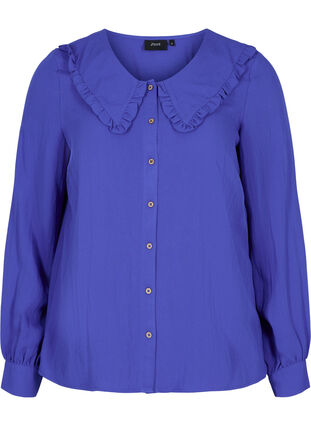 Viskoseskjorte med bred krage, Dazzling Blue, Packshot image number 0