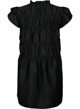 Kjole med volanger og elastiske kuttelinjer, Black, Packshot image number 1