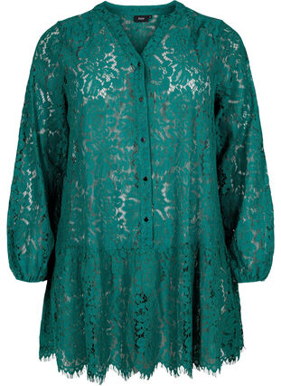 Tunika med blonder og knappelukking, Evergreen, Packshot image number 0