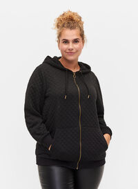 Hettegenser med quiltet mønster, Black, Model