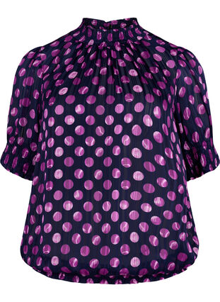 Zizzi Kortermet smokk bluse med trykk, Medieval Bl. Dot AOP, Packshot image number 0