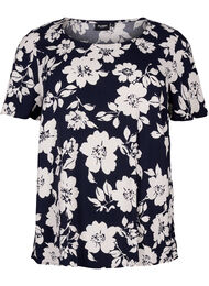 FLASH - Kortermet bluse i viskose med trykk, N. Sky White Flower