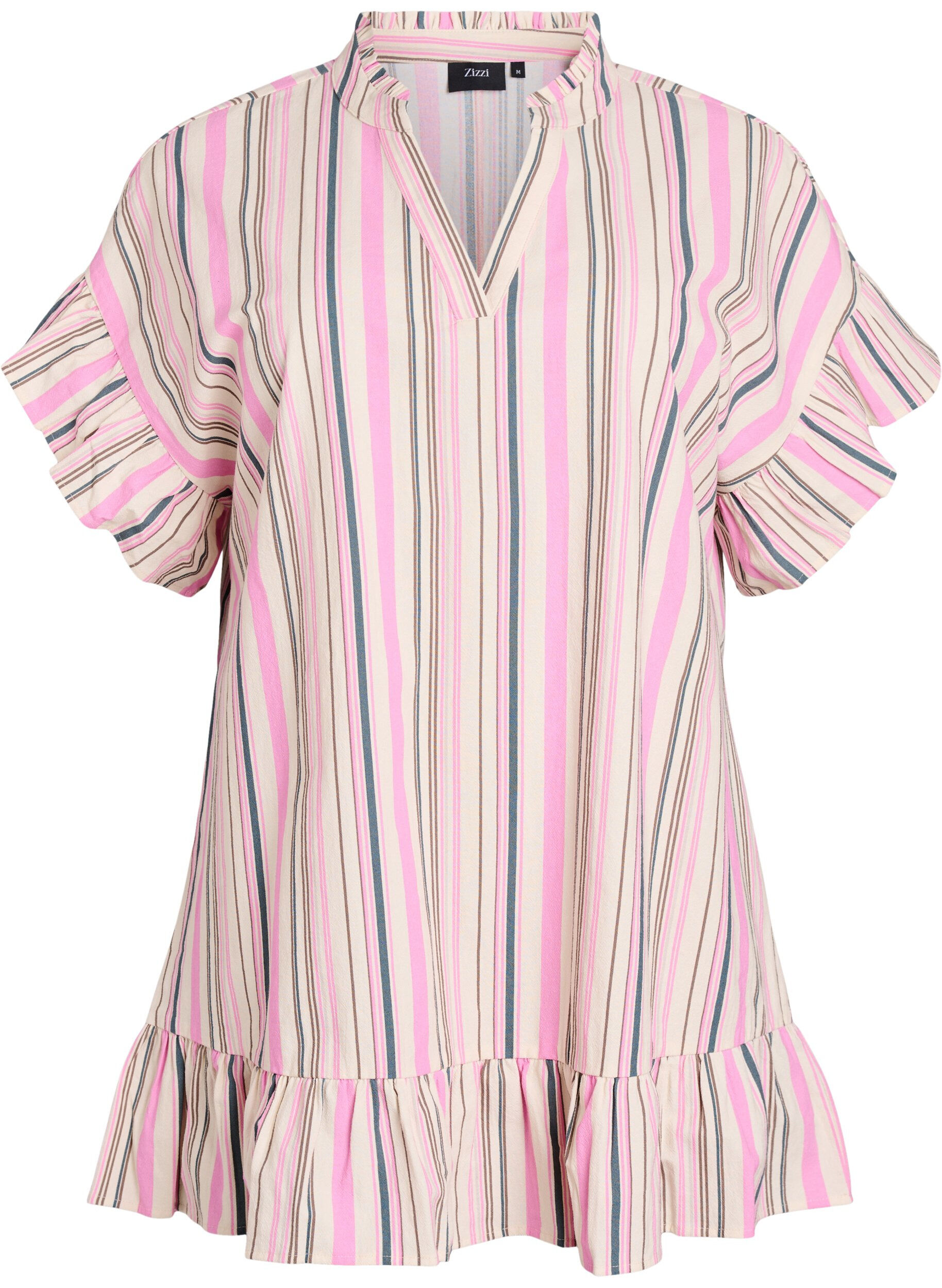 Zizzi Tunika med V-hals og rysjedetaljer, Vanilje, Packshot image number 0