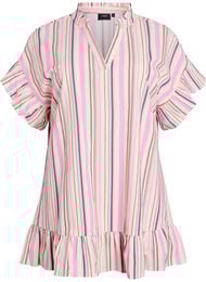 Tunika med V-hals og rysjedetaljer, Multi Stripe