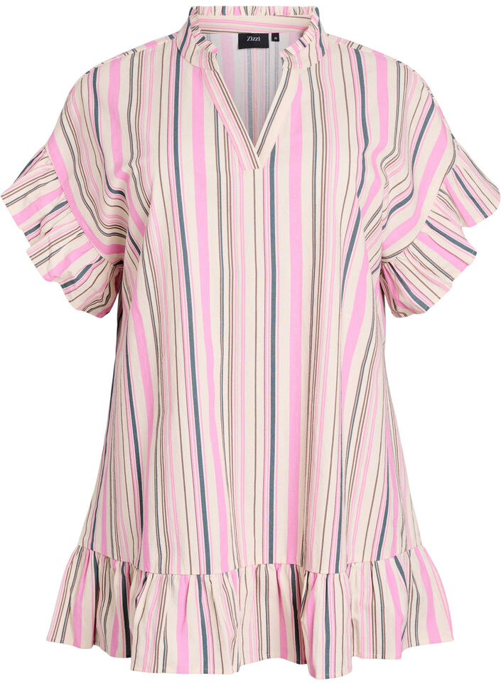 Tunika med V-hals og rysjedetaljer, Vanilje, Packshot image number 0