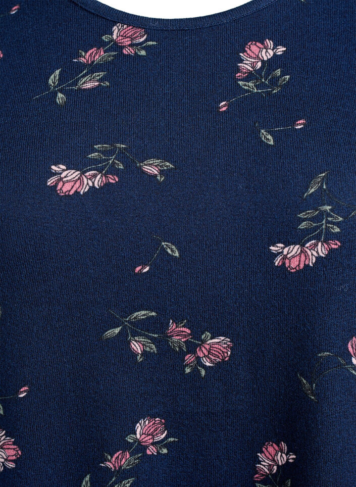 Blomstret bluse med lange ermer, Bl&aring;, Packshot image number 2