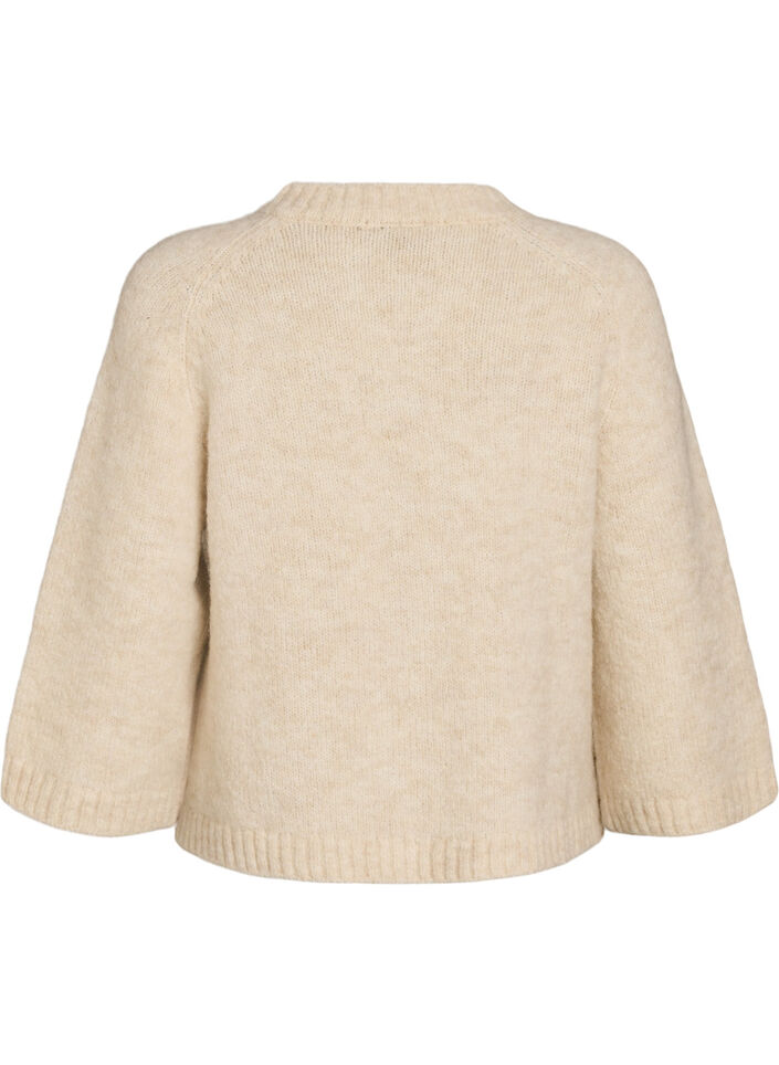 Cardigan i ullblanding med 3/4 ermer, Beige, Packshot image number 1