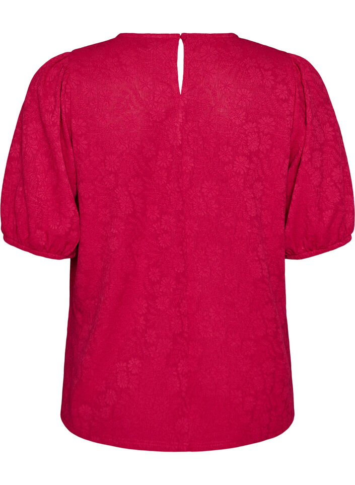 Bluse med tekstur og korte ermer, Rosa, Packshot image number 1