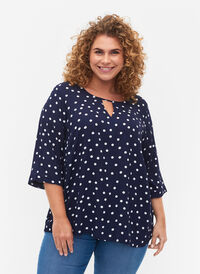 Mønstret bluse i viskose med korte ermer, Peacoat Dot, Model