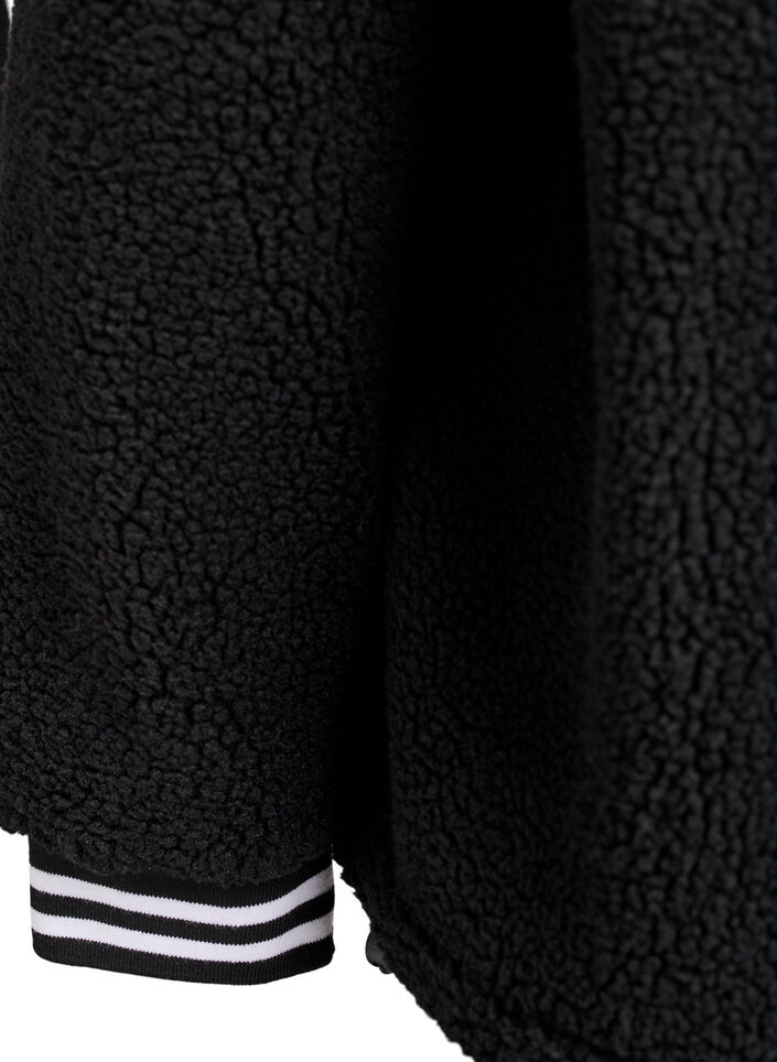 Teddyfleece jakke med stripete detaljer, Svart, Packshot image number 3