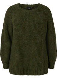Strikket genser i ull med raglanermer, Winter Moss
