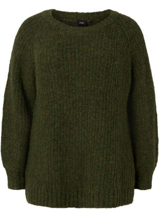 Strikket genser i ull med raglanermer, Winter Moss, Packshot image number 0
