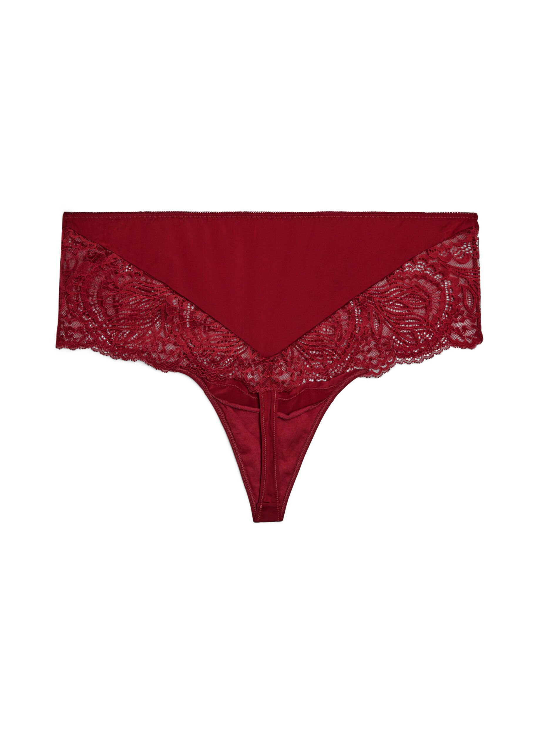 ZizziHipsterstring med h&oslash;y midje og blonder, R&oslash;d, Packshot image number 1