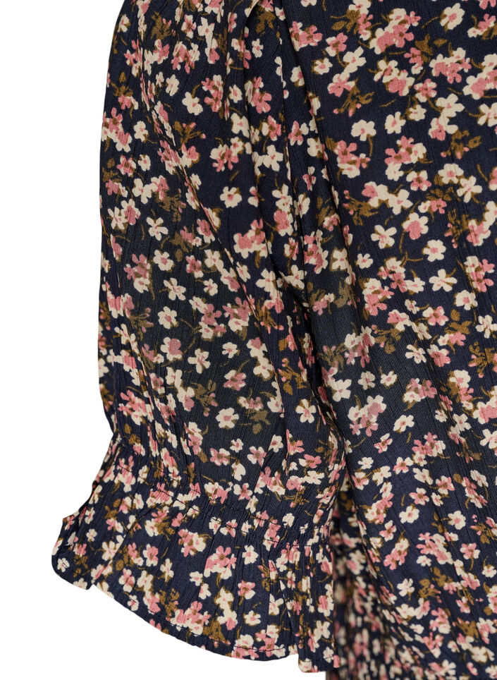 Kort viskosekjole med rysjedetaljer, Bl&aring;, Packshot image number 3