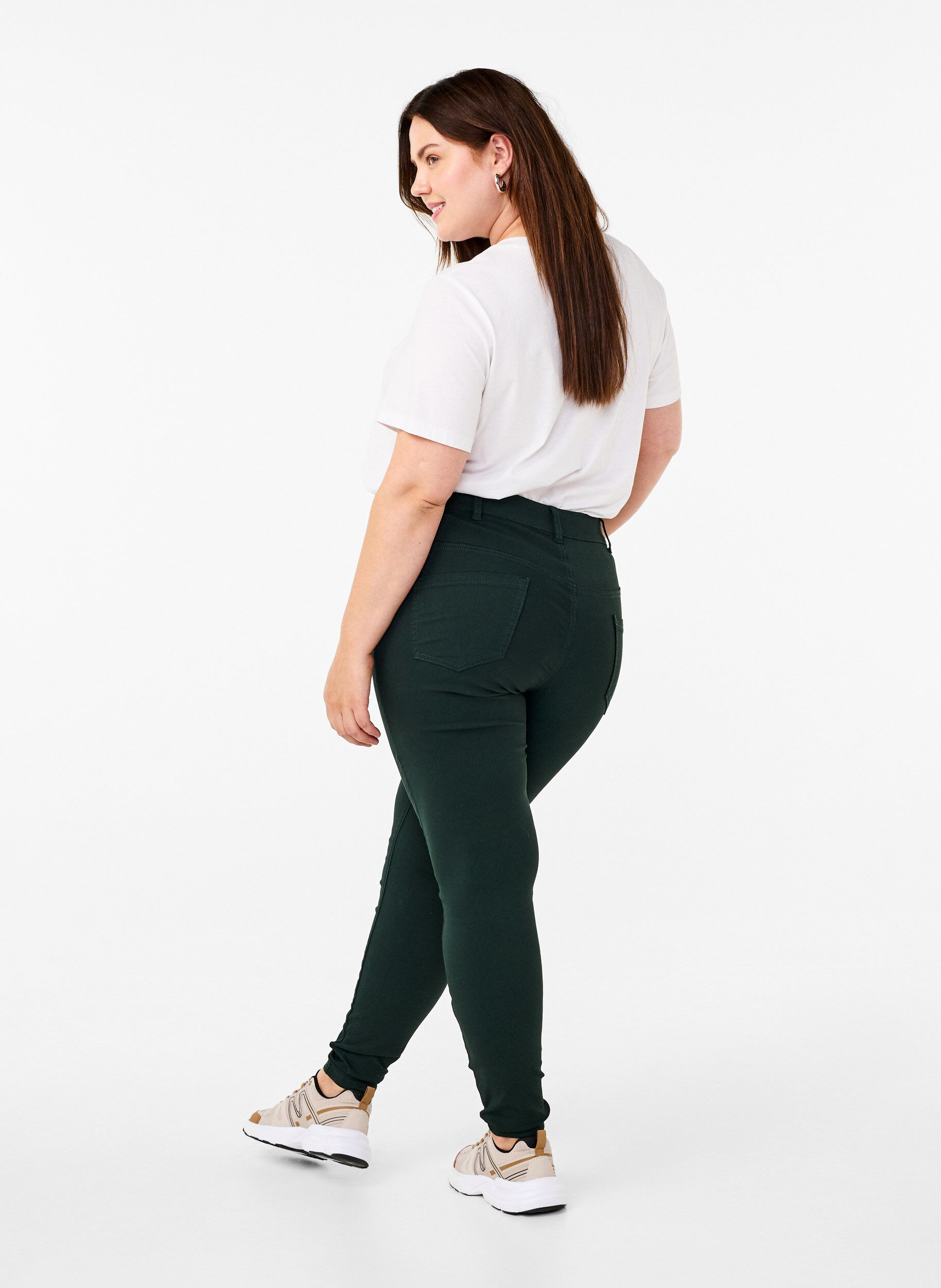 Zizzi Slim fit bukser med lommer, Gr&oslash;nn, Model image number 1