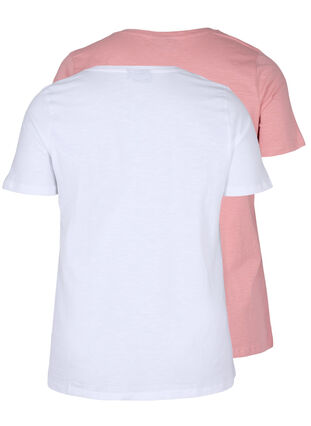 2 stk. kortermet T-skjorter i bomull, Bright White/Blush, Packshot image number 1