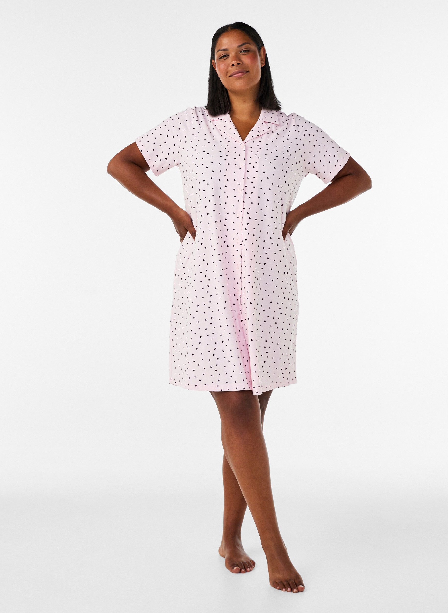 ZizziBomullsnattkjole med knappelukking, Rosa, Model image number 1