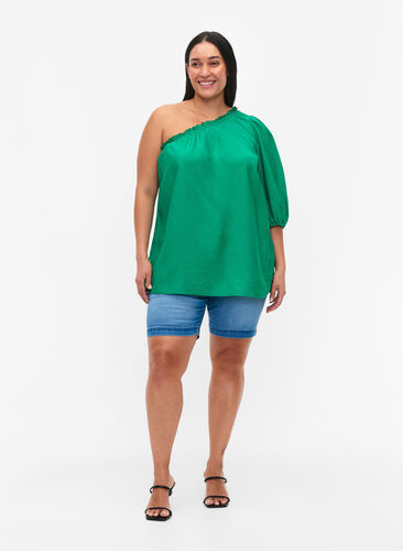 One-shoulder bluse i viskose , Deep Mint, Model image number 2
