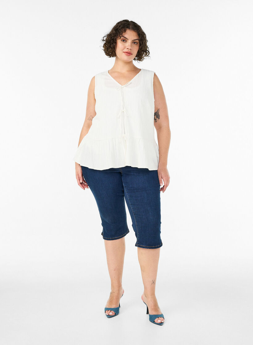 Ermel&oslash;s bluse med tekstur og knytelukking, Vanilje, Model image number 1