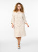 Strikket kjole med åpent mønster og 3/4 ermer, Beige, Model image number 0