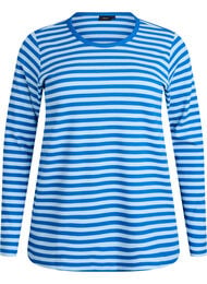 Stripete bluse med lange ermer, Bl&aring;