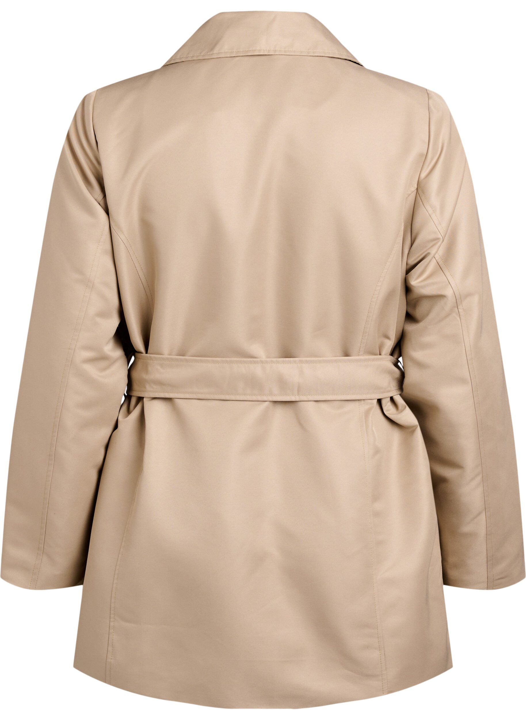 Zizzi Kort trenchcoat med belte, Beige, Packshot image number 1