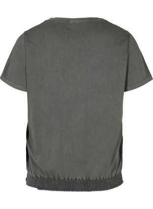 Kortermet T-skjorte med acid wash og smock, Dark grey acid wash, Packshot image number 1