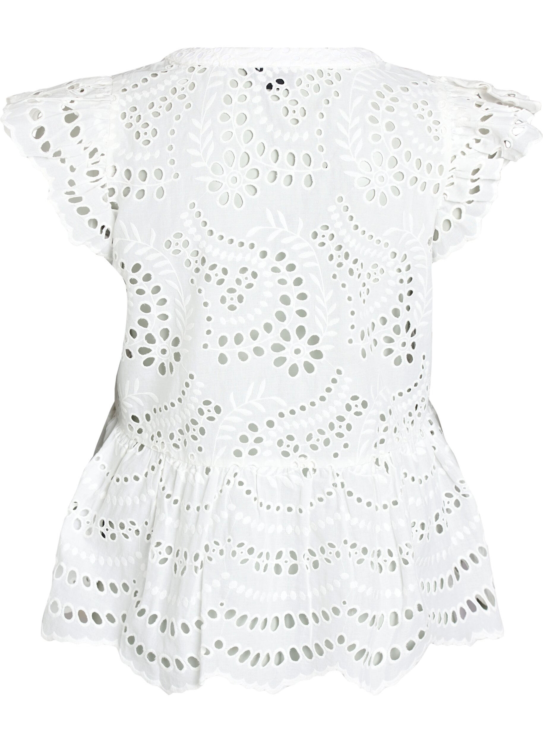Zizzi Ermel&oslash;s bluse i broderie anglaise med volanger, Hvit, Packshot image number 1