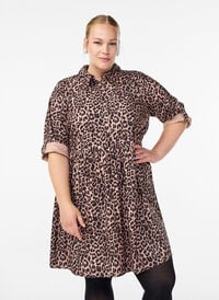 Fløyelskjole med leopardmønster, Brun Fløyelskjole med leopardmønster, Brun, Model