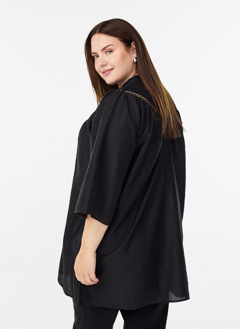 Tunika med hekledetaljer og stripet tekstur, Svart, Model image number 2