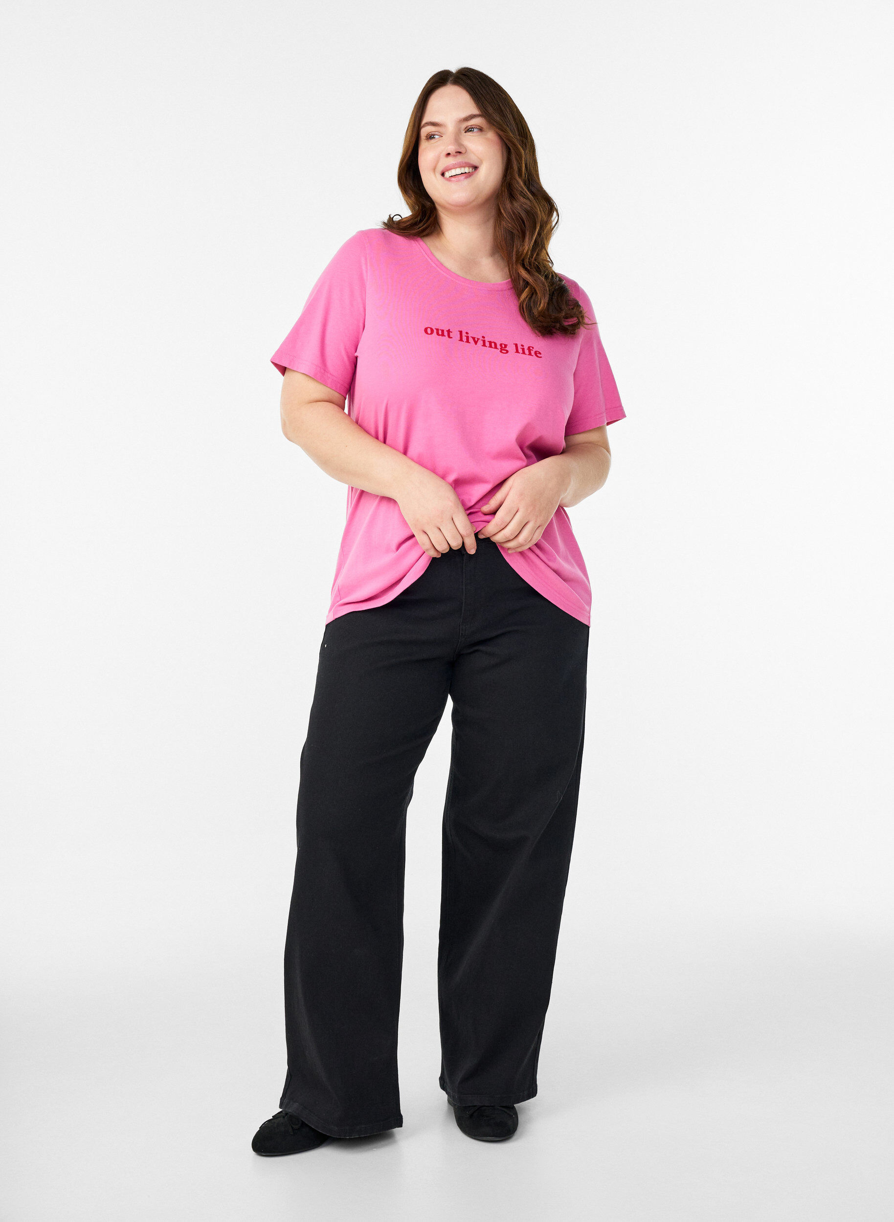 Zizzi T-skjorte med trykk, Rosa, Model image number 1