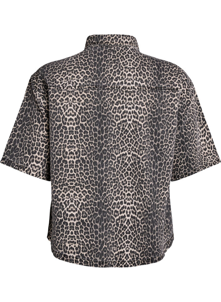 Denimskjorte med leopardmønster og korte ermer, Leopard, Packshot