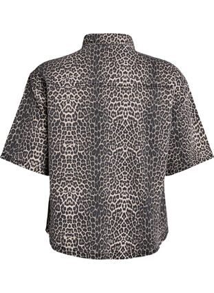 Zizzi Denimskjorte med leopardmønster og korte ermer, Leopard, Packshot image number 1