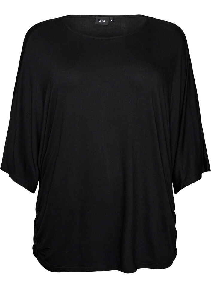 Jerseybluse med albuelange ballongermer, Svart, Packshot image number 0