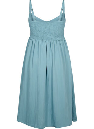 Ensfarget kjole med stropper i viskose med smock, Smoke Blue, Packshot image number 1
