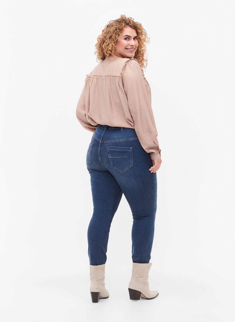 Super Slim Amy jeans med høyt liv, Blue denim, Model image number 1