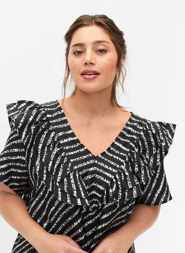 Stripet tunika med franser, Black/White Stripes, Model image number 2