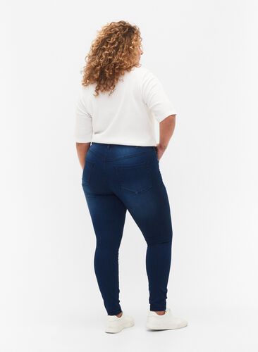 Super slim Amy jeans med høyt liv, Blue denim, Model image number 1