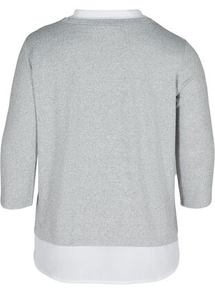 Melert bluse med 3/4-ermer og skjortedetaljer, Light Grey Melange, Packshot image number 1