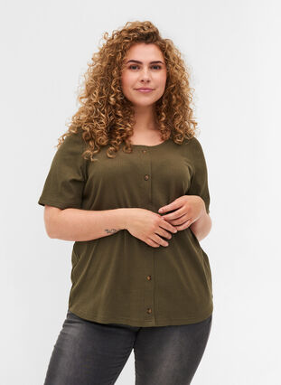 T-skjorte med knapper, Ivy Green , Model image number 0