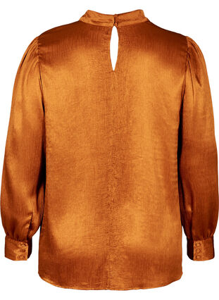 Skinnende bluse med lange puffermer, Buckthorn Brown, Packshot image number 1