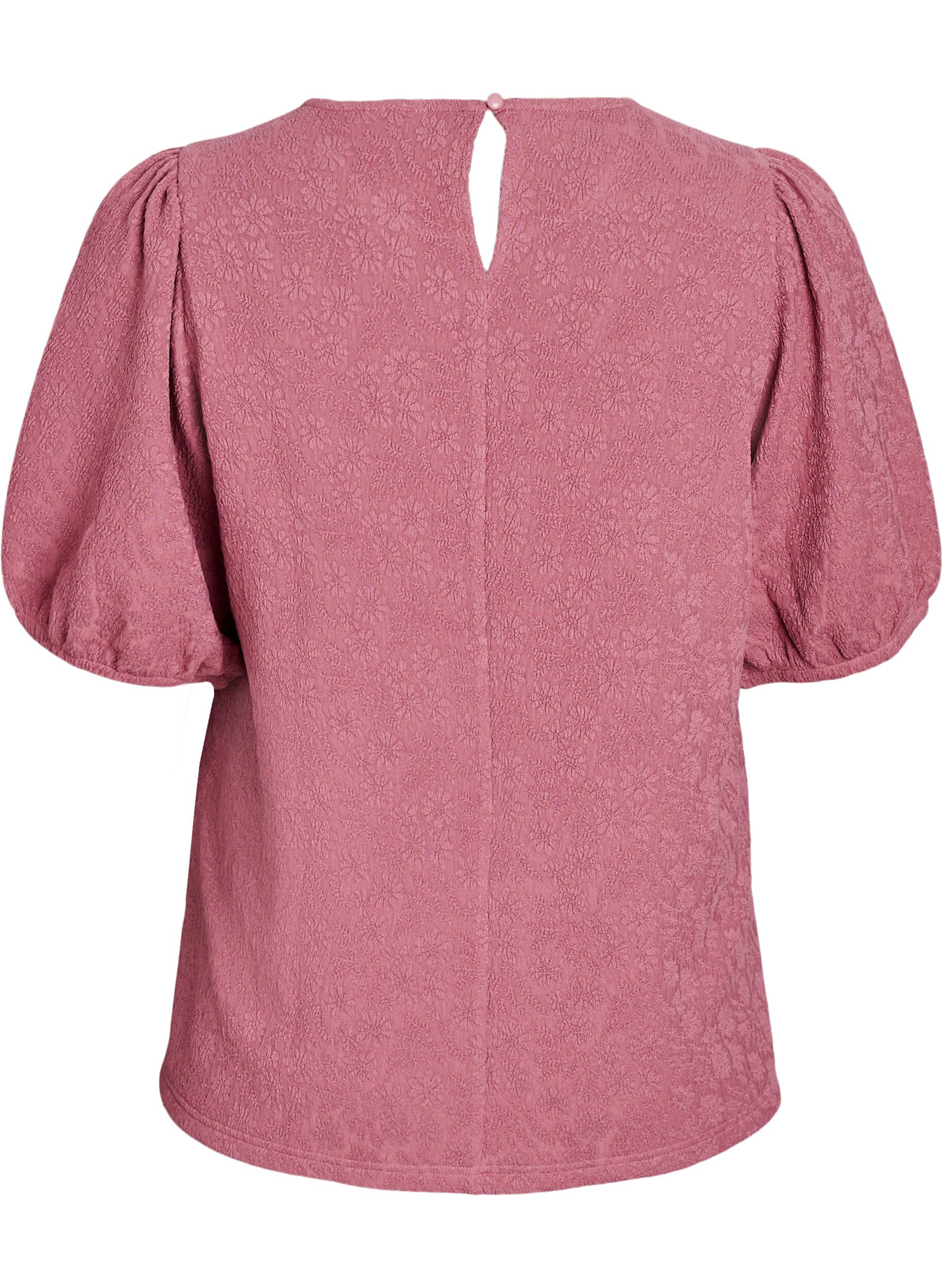 ZizziStrukturert bluse med korte ermer, Rosa, Packshot image number 1