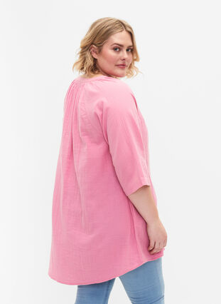 Zizzi Tunika i bomull med 3/4-ermer, Rosebloom, Model image number 1