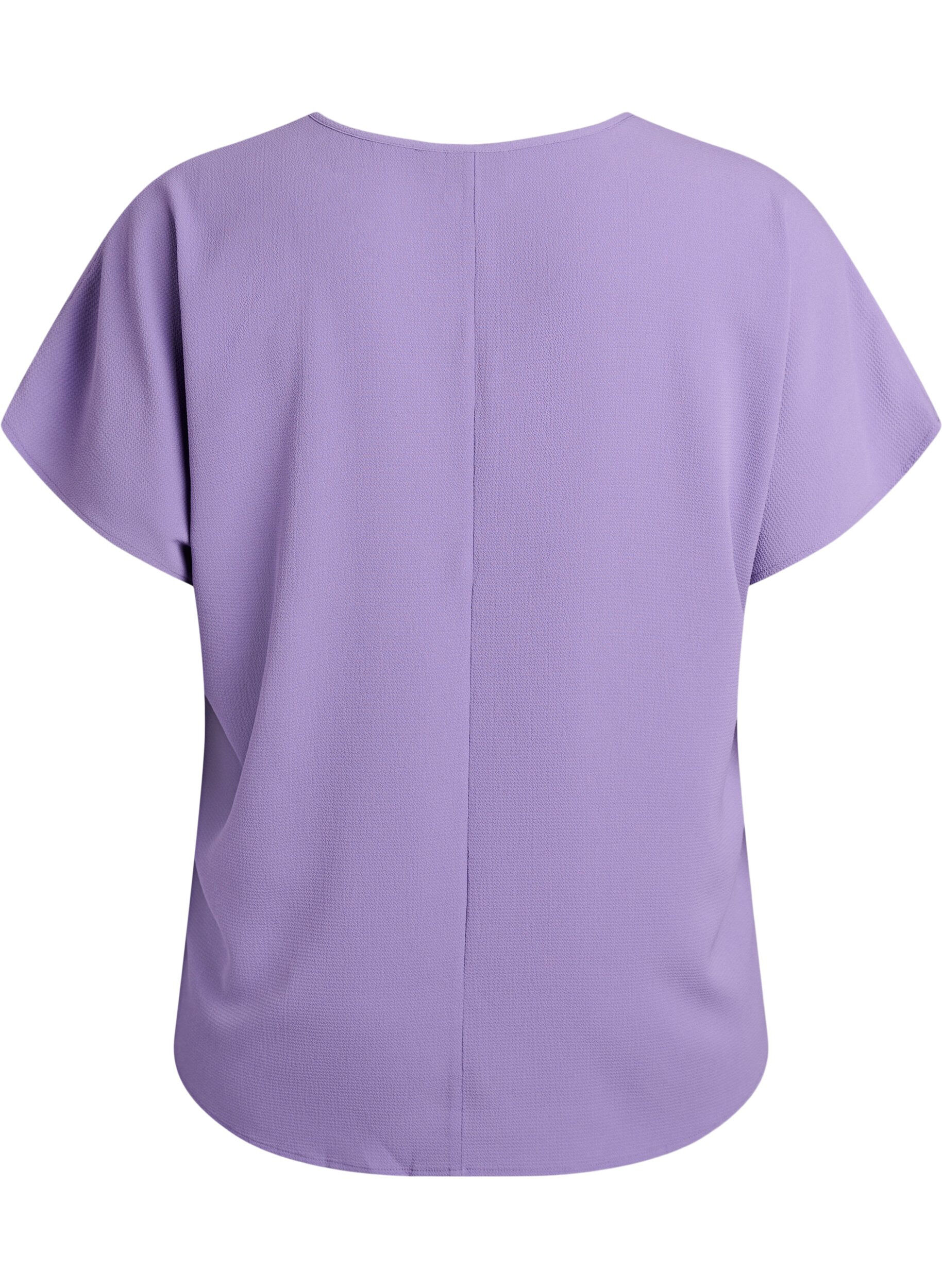 ZizziBluse med korte ermer og rund hals, Lilla, Packshot image number 1