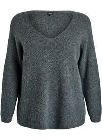 Strikkebluse med V-hals og raglanermer, Grønn Strikkebluse med V-hals og raglanermer
