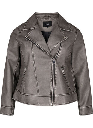 Zizzi Jakke i kunstskinn med slitt look, Dark Grey Wash, Packshot image number 0