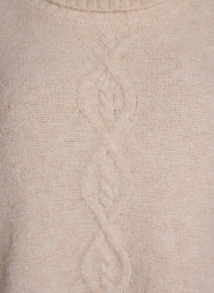 Genser med h&oslash;y hals og flettestrikk, Vanilje, Packshot image number 2