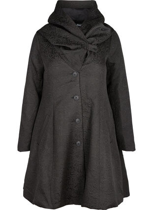 Vevet jacquard-jakke med hette, Black, Packshot image number 0